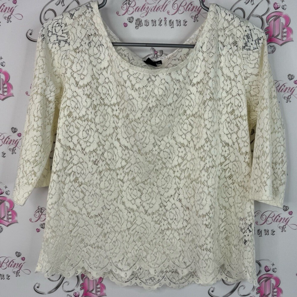 Twik long sleeve Lacie floral flowers white light Cream Lace Blouse